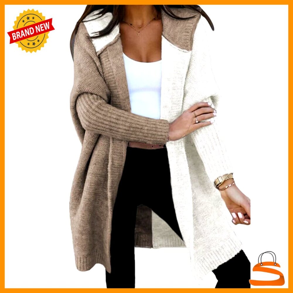 Oversized Hooded Cardigan Long Sleeve Open Front Knit Sweater Casual Chic